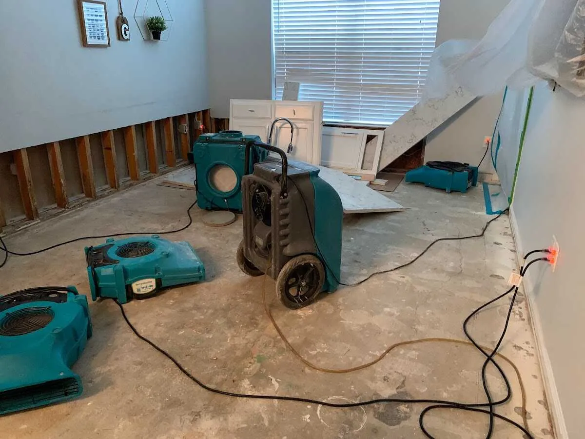 Dehumidifier in flood-cut room for Water Damage Restoration in Columbia Falls